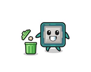 illustration of the processor throwing garbage in the trash can
