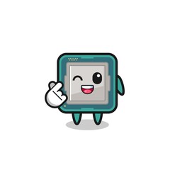 processor character doing Korean finger heart