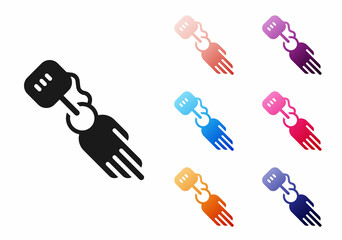 Black Prosthesis hand icon isolated on white background. Futuristic concept of bionic arm, robotic mechanical hand. Set icons colorful. Vector