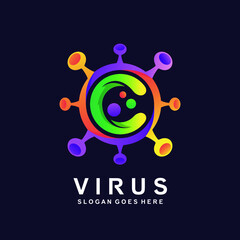 Gradient letter c virus logo design in vector