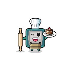processor as pastry chef mascot hold rolling pin