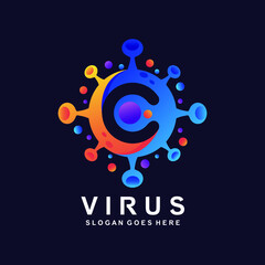 Gradient letter c virus logo design in vector