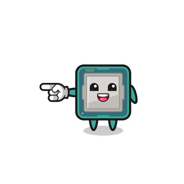 processor cartoon with pointing left gesture