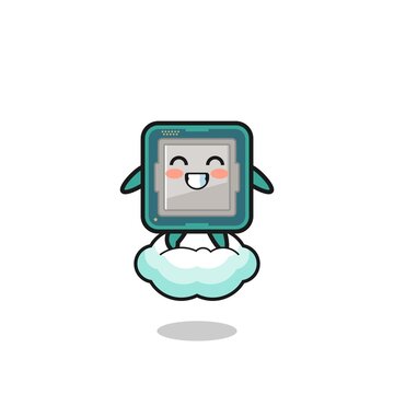 cute processor illustration riding a floating cloud