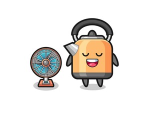 cute kettle is standing in front of the fan