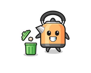 illustration of the kettle throwing garbage in the trash can