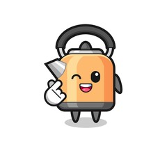 kettle character doing Korean finger heart