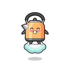 cute kettle illustration riding a floating cloud