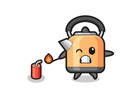 kettle mascot illustration playing firecracker