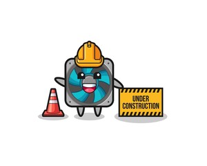 illustration of computer fan with under construction banner