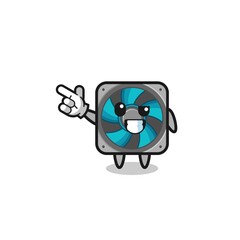 computer fan mascot pointing top left