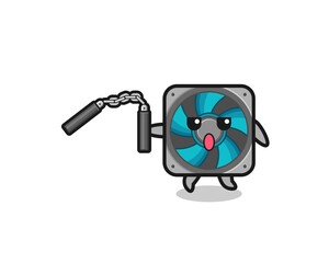 cartoon of computer fan using nunchaku
