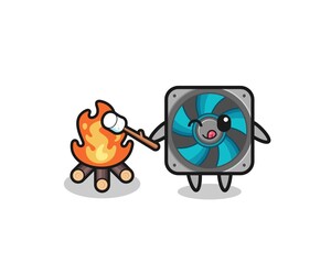 computer fan character is burning marshmallow