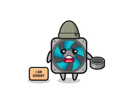 cute computer fan beggar cartoon character