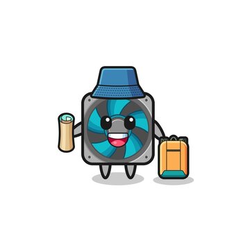 computer fan mascot character as hiker
