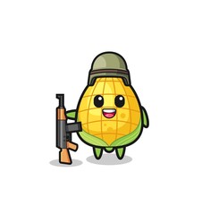 cute corn mascot as a soldier
