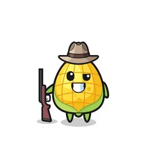 corn hunter mascot holding a gun