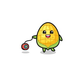 cartoon of cute corn playing a yoyo