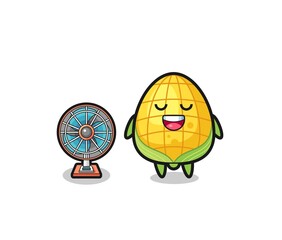 cute corn is standing in front of the fan
