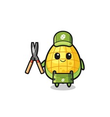 cute corn as gardener mascot