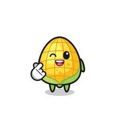 corn character doing Korean finger heart
