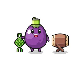eggplant muslim character are celebrating Eid Al Fitr