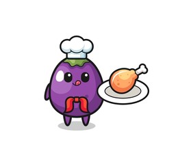 eggplant fried chicken chef cartoon character