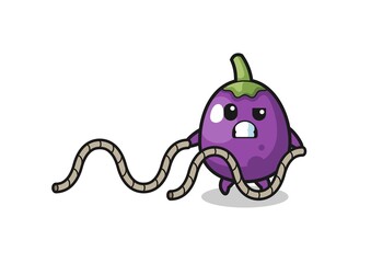 illustration of eggplant doing battle rope workout
