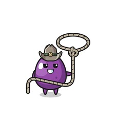 the eggplant cowboy with lasso rope
