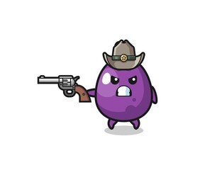 the eggplant cowboy shooting with a gun