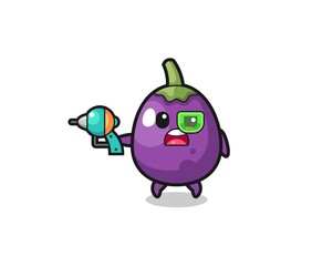 cute eggplant holding a future gun