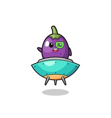 eggplant cartoon riding a future spaceship