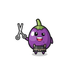 eggplant character as barbershop mascot