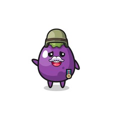 cute eggplant as veteran cartoon