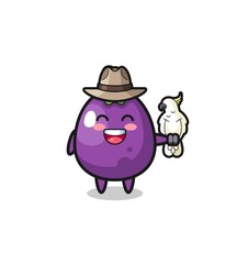 Fototapeta premium eggplant zookeeper mascot with a parrot
