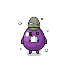 cute cartoon eggplant with shivering expression