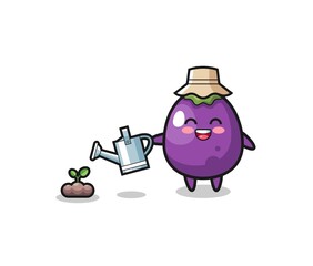 cute eggplant is watering plant seeds