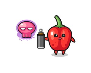 red bell pepper cartoon make a graffiti with a spray paint