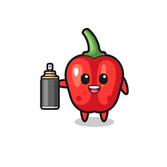 the cute red bell pepper as a graffiti bomber