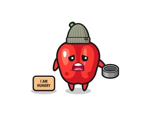 cute red bell pepper beggar cartoon character