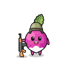 cute turnip mascot as a soldier