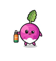 cute turnip holding mosquito repellent