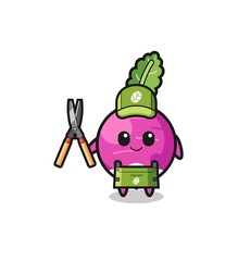 cute turnip as gardener mascot