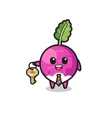 cute turnip as a real estate agent mascot