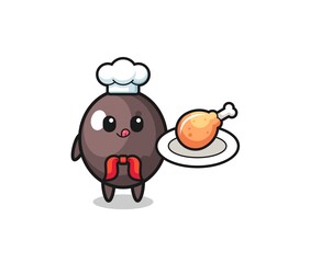 black olive fried chicken chef cartoon character