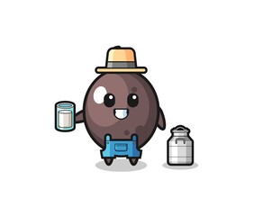 black olive cartoon as the dairy farmer