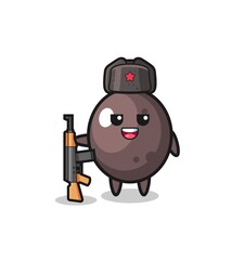 cute black olive cartoon as Russian army