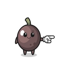 black olive mascot with pointing right gesture