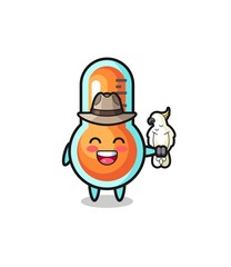 thermometer zookeeper mascot with a parrot