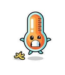 thermometer cartoon is slip on a banana peel